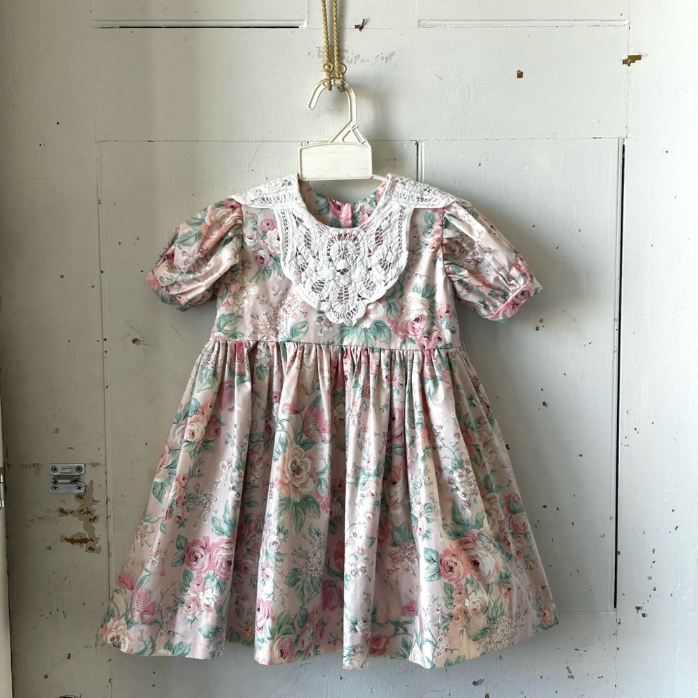 Vintage Posies Floral Toddler Dress with Battenberg Lace Collar